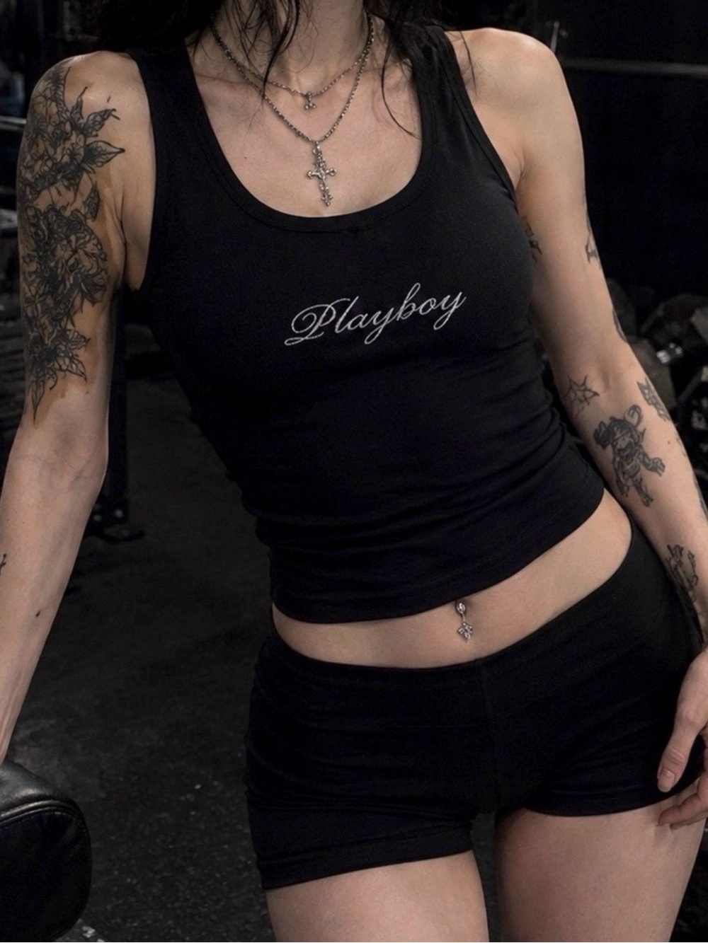 PLAYBOY Black Tank Top with White Script Logo